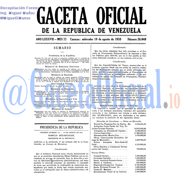 Gaceta Oficial 26040 del 19 Agosto 1959