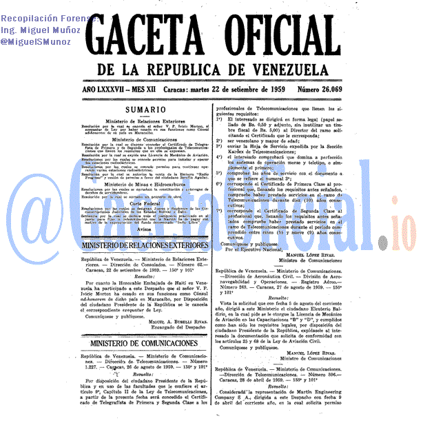 Gaceta Oficial 26069 del 22 Septiembre 1959