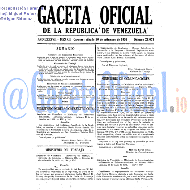 Gaceta Oficial 26073 del 26 Septiembre 1959