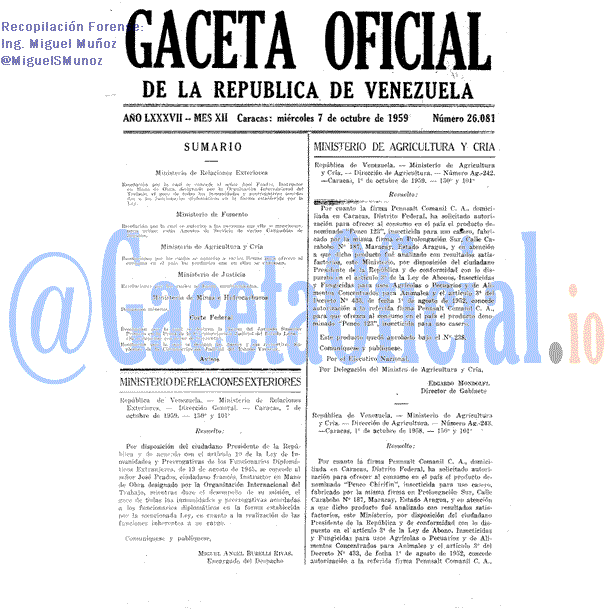 Gaceta Oficial 26081 del 7 Octubre 1959