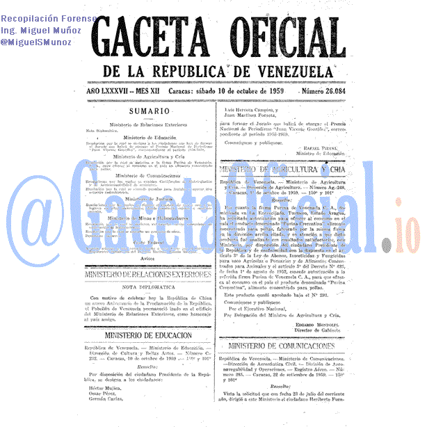 Gaceta Oficial 26084 del 10 Octubre 1959