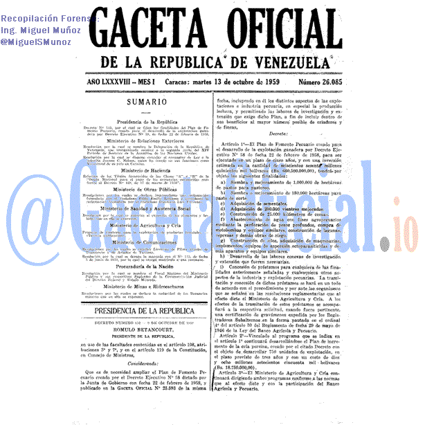 Gaceta Oficial 26085 del 13 Octubre 1959