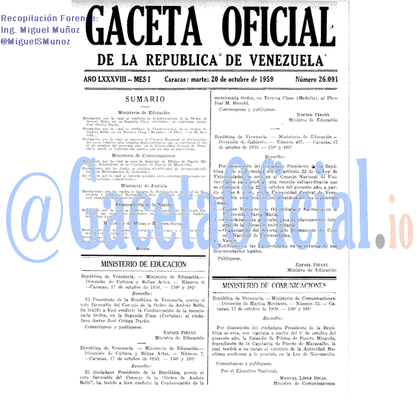 Gaceta Oficial 26091 del 20 Octubre 1959