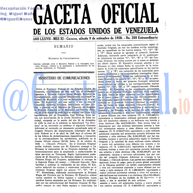 Gaceta Oficial 260 del 9 Septiembre 1950