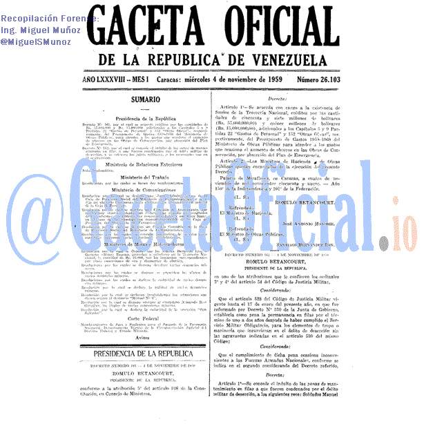 Gaceta Oficial 26103 del 4 Noviembre 1959