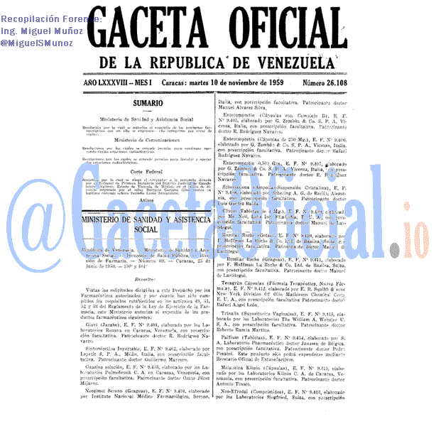 Gaceta Oficial 26108 del 10 Noviembre 1959