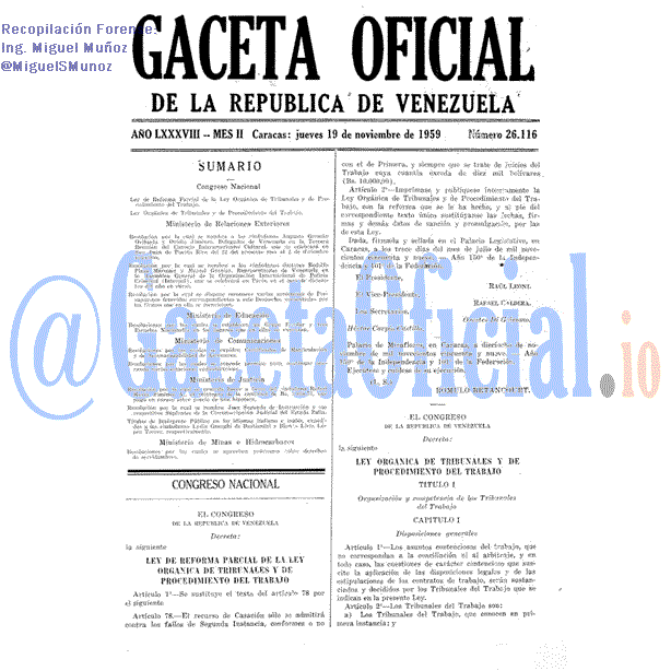 Gaceta Oficial 26116 del 19 Noviembre 1959