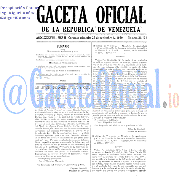 Gaceta Oficial 26121 del 25 Noviembre 1959