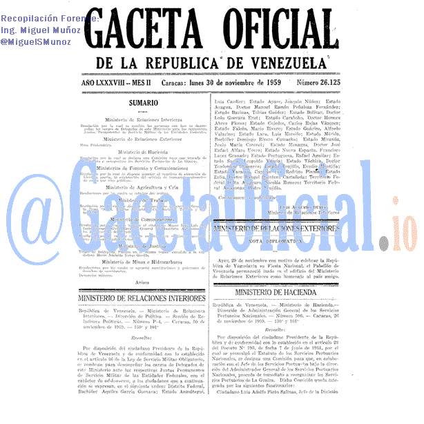 Gaceta Oficial 26125 del 30 Noviembre 1959