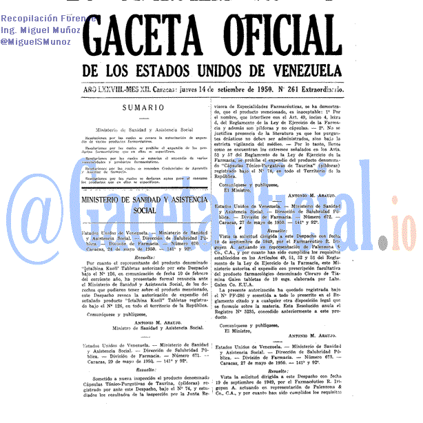 Gaceta Oficial 261 del 14 Septiembre 1950