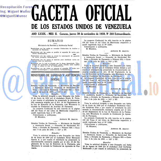 Gaceta Oficial 268 del 30 Noviembre 1950