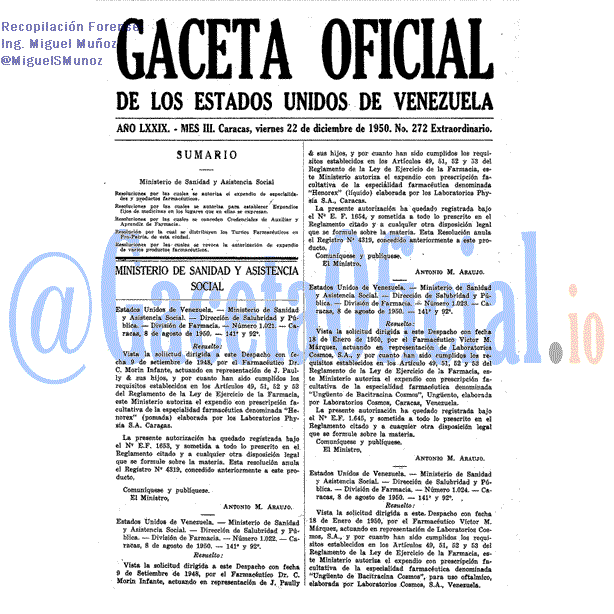 Gaceta Oficial 272 del 22 Diciembre 1950