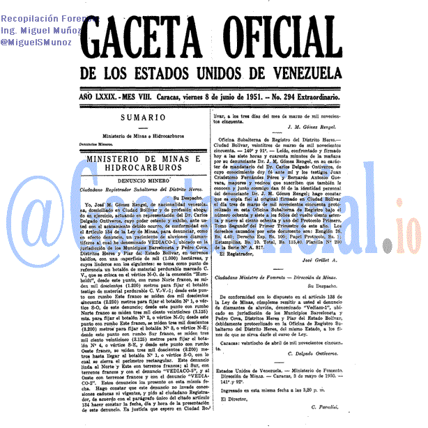 Gaceta Oficial 294 del 8 Junio 1951