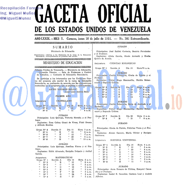Gaceta Oficial 301 del 16 Julio 1951