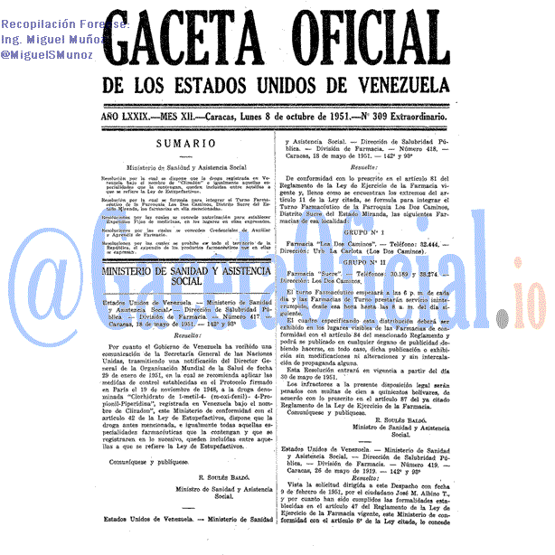 Gaceta Oficial 309 del 8 Octubre 1951