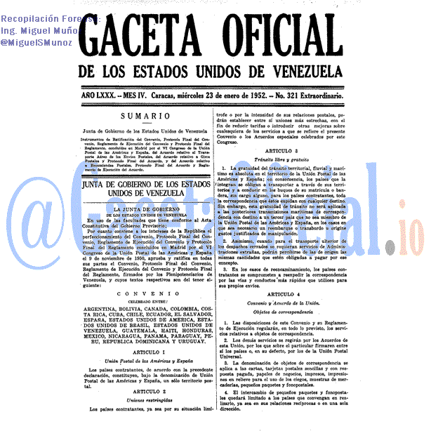 Gaceta Oficial 321 del 23 Enero 1952