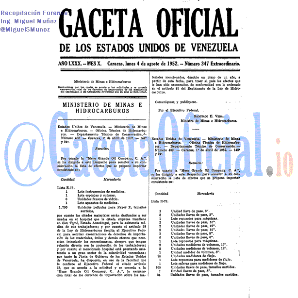 Gaceta Oficial 347 del 4 Agosto 1952