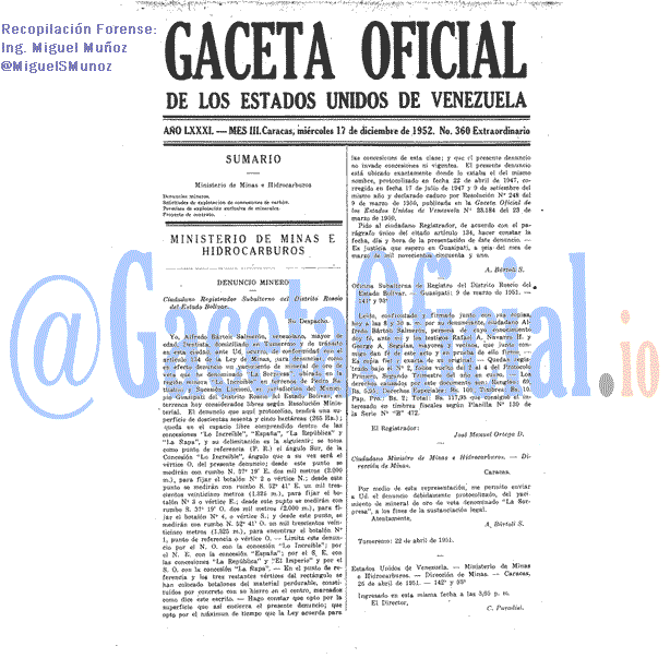 Gaceta Oficial 360 del 17 Diciembre 1952