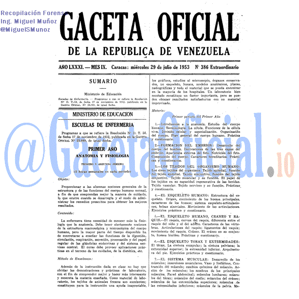 Gaceta Oficial 386 del 29 Julio 1953
