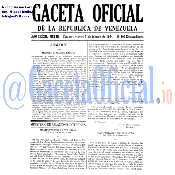 Gaceta Oficial 403 del 5 Febrero 1954