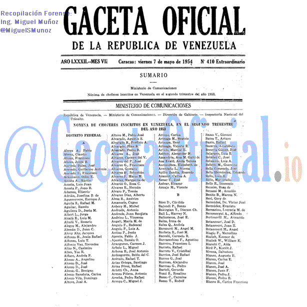 Gaceta Oficial 410 del 7 Mayo 1954