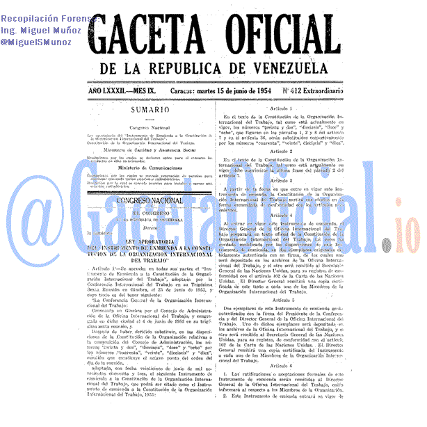 Gaceta Oficial 412 del 15 Junio 1954