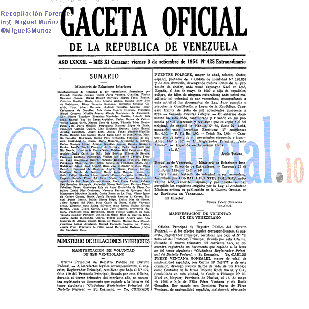 Gaceta Oficial 425 del 3 Septiembre 1954