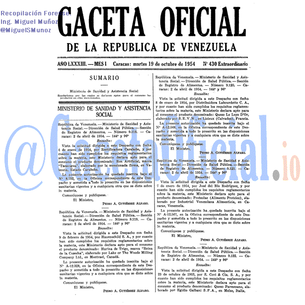 Gaceta Oficial 430 del 19 Octubre 1954