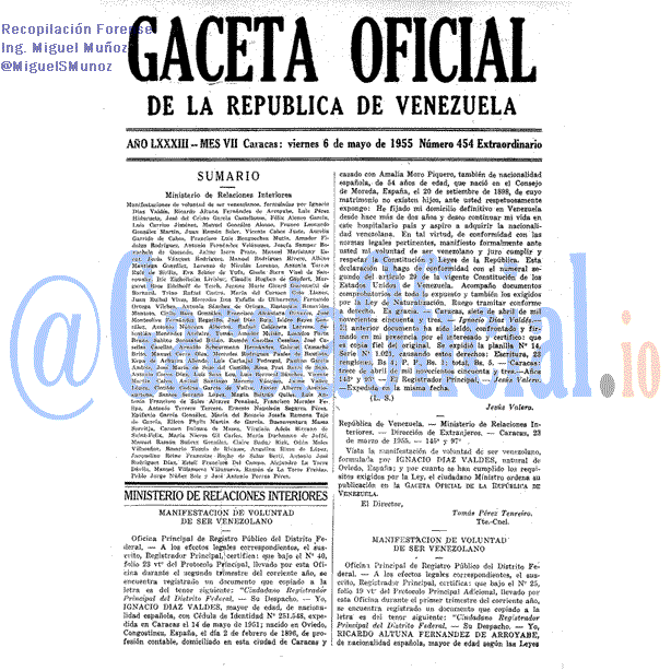 Gaceta Oficial 454 del 6 Mayo 1955