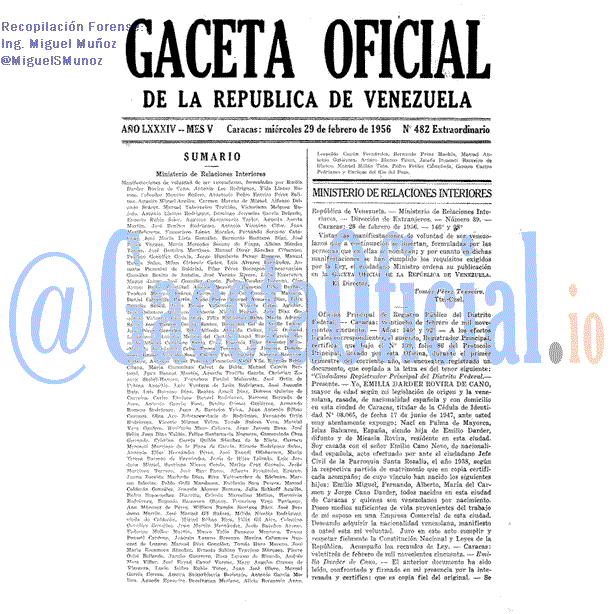 Gaceta Oficial 482 del 29 Febrero 1956