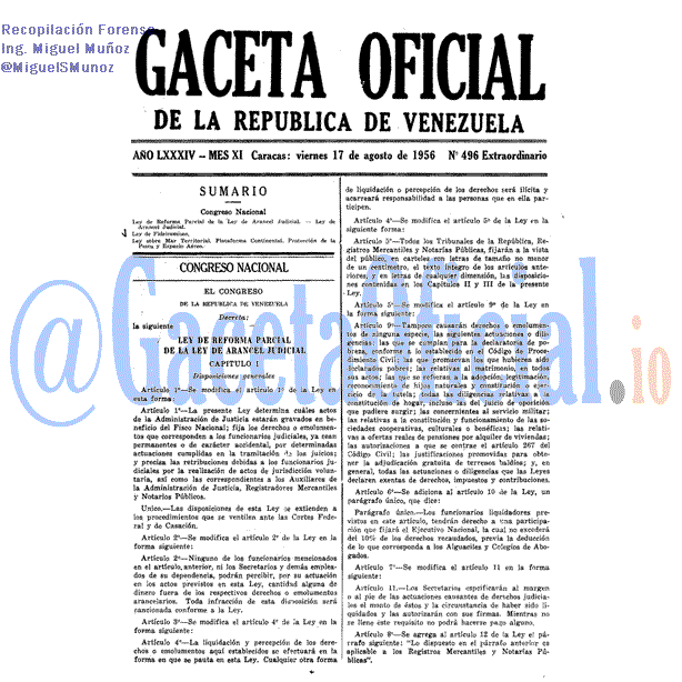 Gaceta Oficial 496 del 17 Agosto 1956