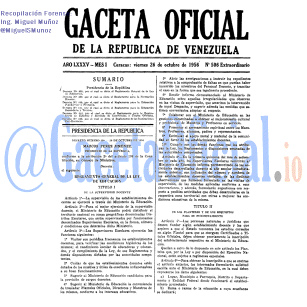 Gaceta Oficial 506 del 26 Octubre 1956