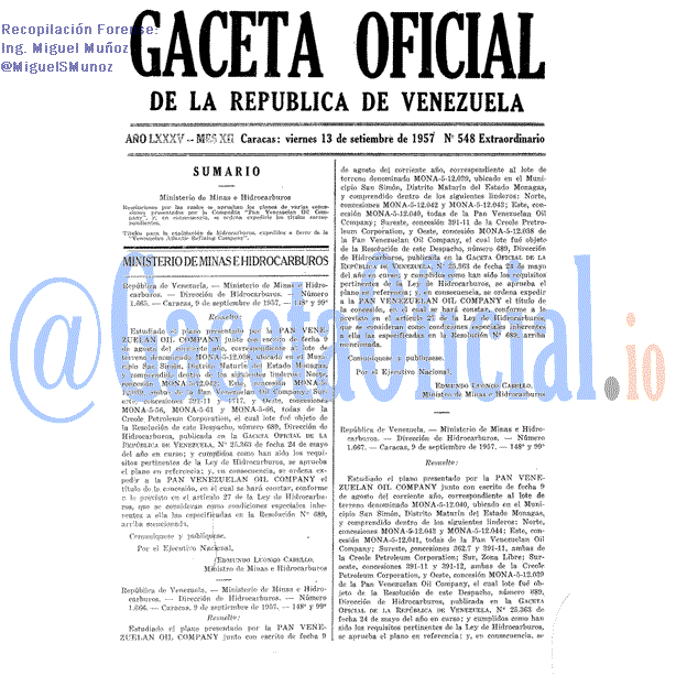 Gaceta Oficial 548 del 13 Septiembre 1957