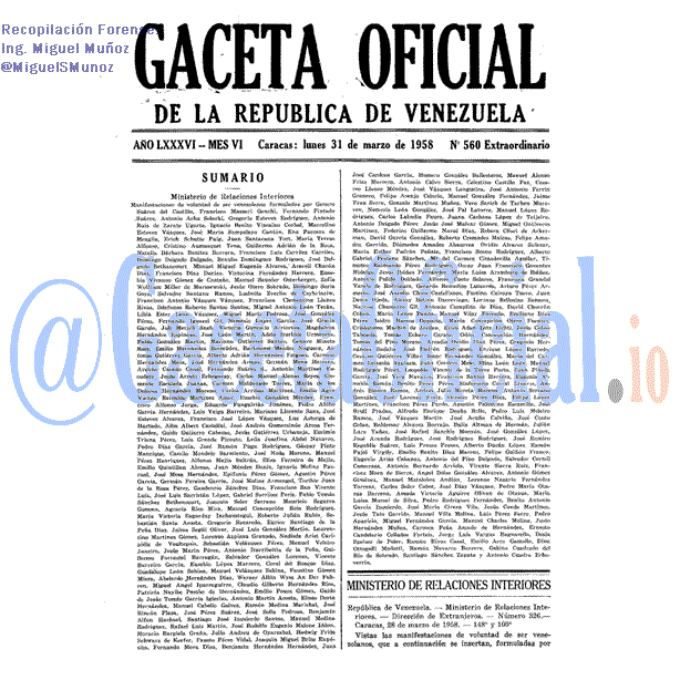 Gaceta Oficial 560 del 31 Marzo 1958
