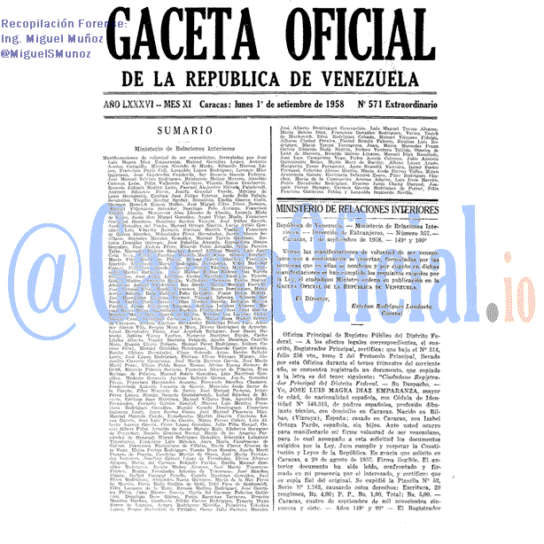 Gaceta Oficial 571 del 1 Septiembre 1958