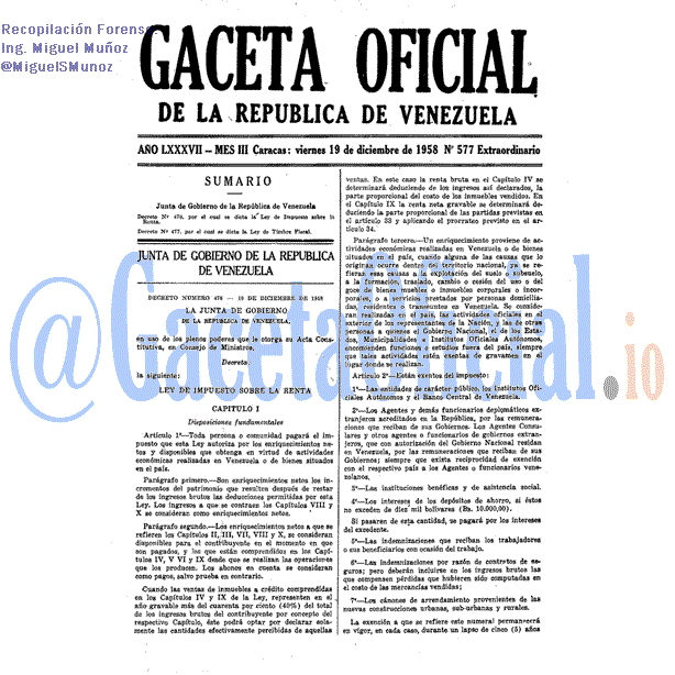 Gaceta Oficial 577 del 19 Diciembre 1958