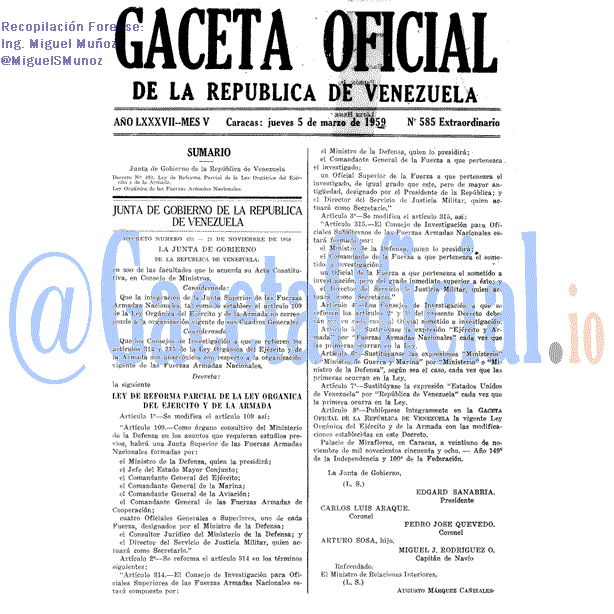 Gaceta Oficial 585 del 5 Marzo 1959