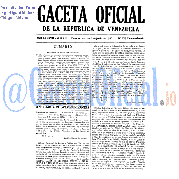 Gaceta Oficial 590 del 2 Junio 1959