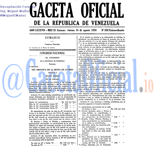Gaceta Oficial 598 del 14 Agosto 1959