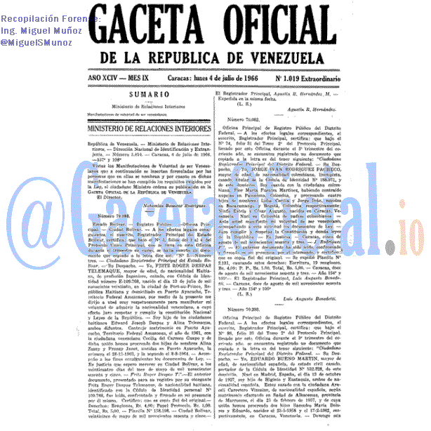 Gaceta Oficial 1019 del 4 Julio 1966
