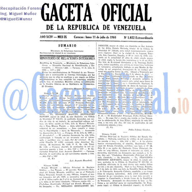 Gaceta Oficial 1022 del 11 Julio 1966