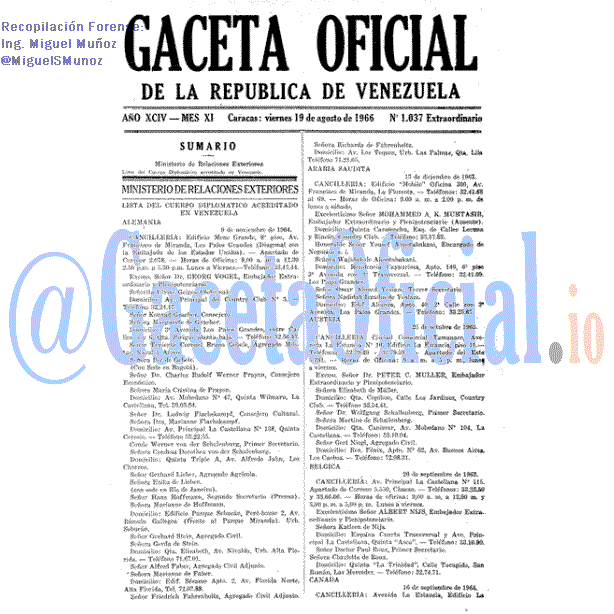 Gaceta Oficial 1037 del 19 Agosto 1966