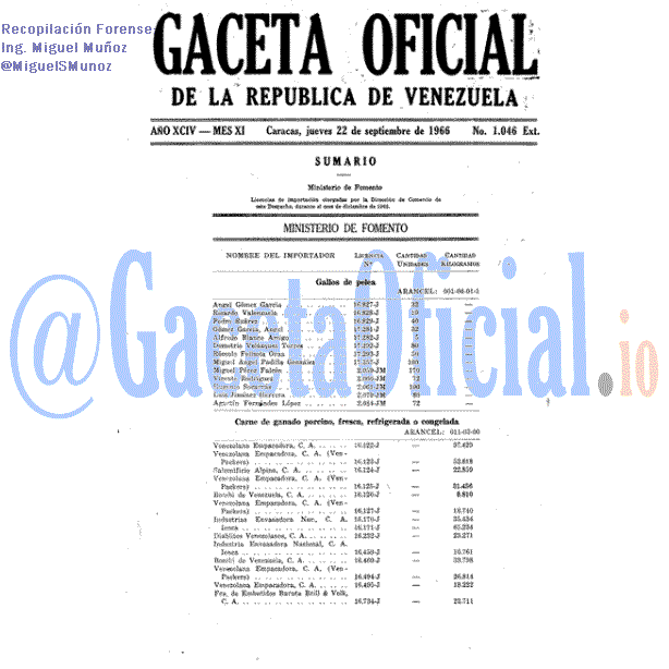 Gaceta Oficial 1046 del 22 Septiembre 1966