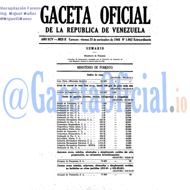 Gaceta Oficial 1062 del 25 Noviembre 1966