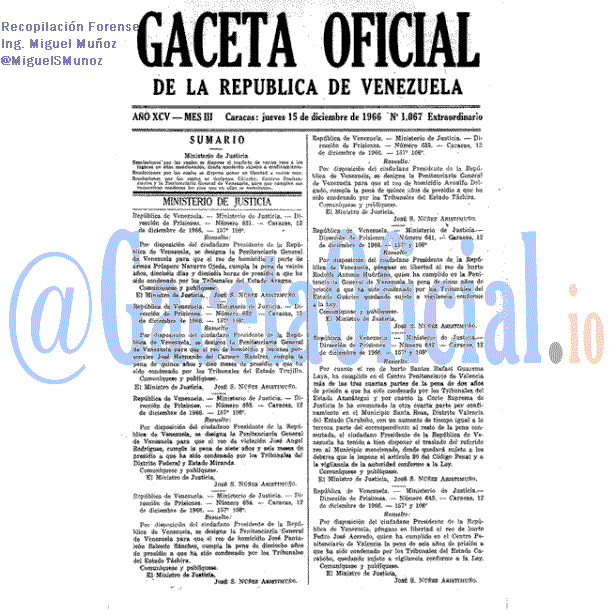 Gaceta Oficial 1067 del 15 Diciembre 1966