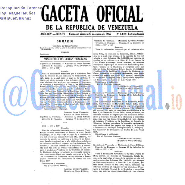 Gaceta Oficial 1079 del 20 Enero 1967