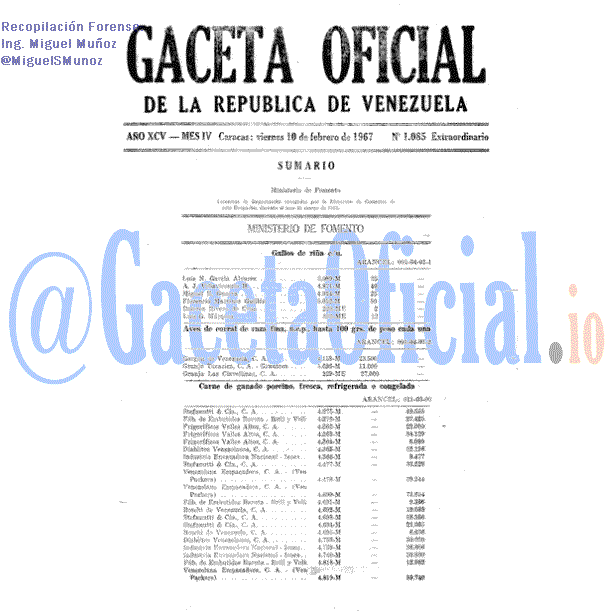 Gaceta Oficial 1085 del 10 Febrero 1967