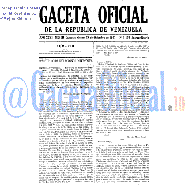 Gaceta Oficial 1176 del 29 Diciembre 1967