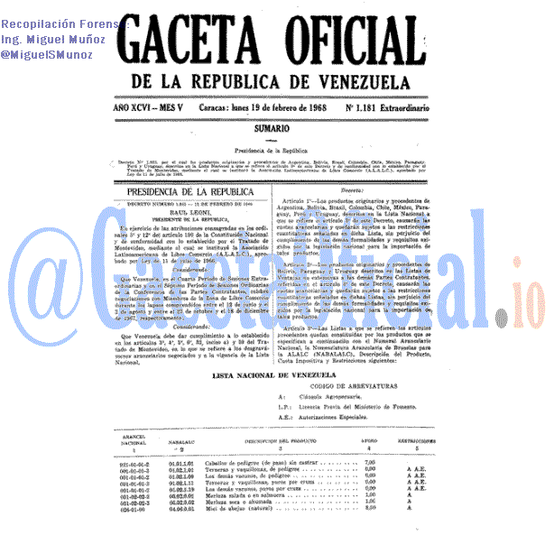 Gaceta Oficial 1181 del 19 Febrero 1968