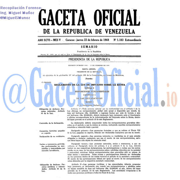 Gaceta Oficial 1183 del 22 Febrero 1968